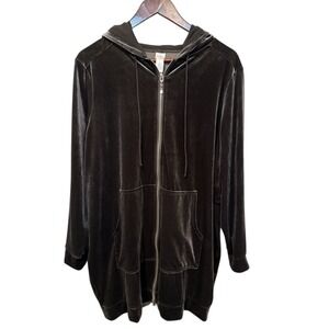 Wynne Layers Velvet Knit Longline Zip‎ Up Hoodie Gray Charcoal Olive Women Large